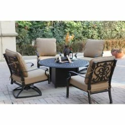 Budget ๐ Conversation Sets Darlee Santa Barbara 5 Piece Aluminum Round Fire Pit Patio Set โ๏ธ
