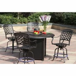 Wholesale ๐ Patio Dining Sets Darlee Sedona 5 Piece Aluminum Round Counter Height Fire Pit Patio Dining Set ๐
