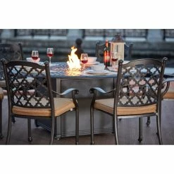 Outlet 🎉 Patio Dining Sets Darlee Madison 7 Piece Aluminum Round Fire Pit Patio Dining Set 🎁