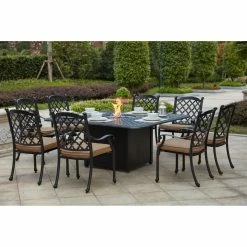 Cheap 😀 Patio Dining Sets Darlee Madison 9 Piece Aluminum Square Fire Pit Patio Dining Set 🌟