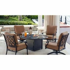 Wholesale 🧨 Conversation Sets Darlee Madison 5 Piece Aluminum Round Fire Pit Patio Set 🎁