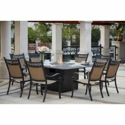 Deals โ Patio Dining Sets Darlee Mountain View 9 Piece Aluminum Square Fire Pit Patio Dining Set โญ