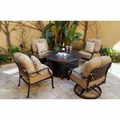 Promo 🤩 Conversation Sets Darlee Elisabeth 5 Piece Club And Swivel Chair Propane Fire Pit Conversation Set ⌛