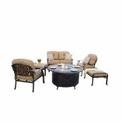 Wholesale 💯 Conversation Sets Darlee Elisabeth 6 Piece Propane Fire Pit Loveseat Conversation Set With Cushions Pillows And Fire Glass 👍