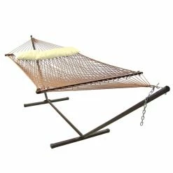 New ✔️ Sunnydaze Decor 11 Ft. Sunnydaze Polyester Rope Double Hammock With Spreader Bar And Stand 😀