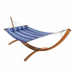 Promo 🤩 Sunnydaze Decor Quilted Double Fabric Hammock With Curved Arc Wood Stand ✨