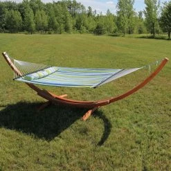 Hot Sale โญ Sunnydaze Decor Quilted Double Fabric 13 Ft. Hammock With Wood Stand ๐ฏ