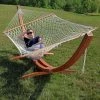 Best Sale 🥰 Sunnydaze Decor Double Wide 13 Ft. Rope Hammock With Spreader Bars And Curved Arc Wood Stand 🌟