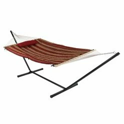 Budget 🧨 Sunnydaze Decor Awning Stripe 12 Ft. Rope Hammock With Steel Stand 🤩