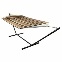 Outlet 🎁 Sunnydaze Decor Quilted Fabric 12 Ft. Hammock With Spreader Bar And Stand 🔔