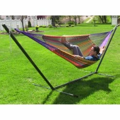 Best deal 🥰 Sunnydaze Decor Hand Woven XXL Mayan Family Hammock With Stand 🌟