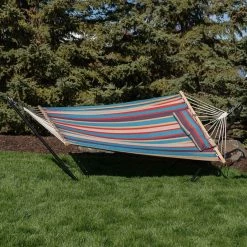 New 👍 Fabric Sunnydaze Decor Cotton Hammock With Spreader Bar And Stand 🔥