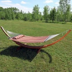 Promo 🧨 Sunnydaze Decor Quilted 13 Ft. Double Fabric Hammock With Wood Stand 🧨