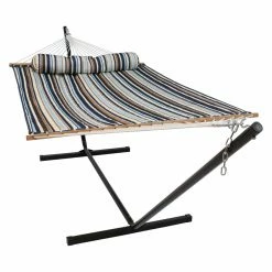 Hot Sale ๐ Sunnydaze Decor Quilted Freestanding 2-Person Spreader-Bar Hammock With Stand ๐
