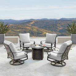 Wholesale 😍 Conversation Sets Oakland Living Rica Ritz Aluminum 5 Piece Propane Fire Pit Chat Set 🔔