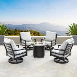 Best Sale 🌟 Conversation Sets Oakland Living Hudson Romero Aluminum 5 Piece Propane Fire Pit Chat Set 🎉