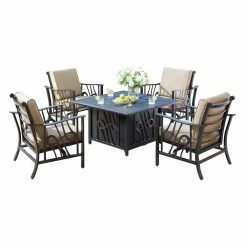 Cheap π€© Conversation Sets Oakland Living Egypt Regis Aluminum 5 Piece Propane Fire Pit Chat Set π