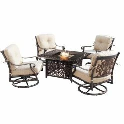 Cheapest 👏 Conversation Sets Oakland Living Canyon Mayan Aluminum 5 Piece Propane Fire Pit Chat Set ⌛