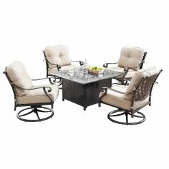 Cheapest ⌛ Conversation Sets Oakland Living Finland Ronin Aluminum 5 Piece Propane Fire Pit Chat Set 😉
