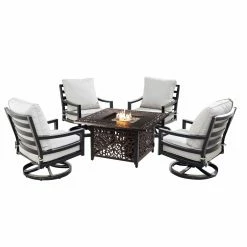 Buy 👍 Conversation Sets Oakland Living Hudson Mayan Aluminum 5 Piece Propane Fire Pit Chat Set 😉