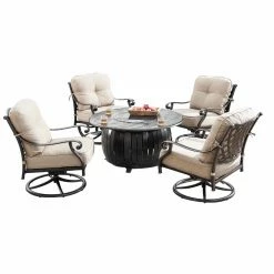 Promo 🥰 Conversation Sets Oakland Living Finland Italy Aluminum 5 Piece Propane Fire Pit Chat Set ❤️