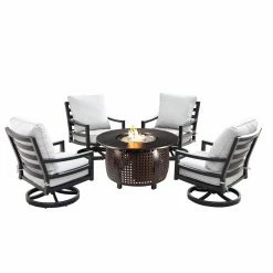 Outlet 😉 Conversation Sets Oakland Living Hudson Cliff Aluminum 5 Piece Propane Fire Pit Chat Set 👍
