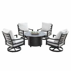 New ๐ Conversation Sets Oakland Living Hudson Matera Aluminum 5 Piece Propane Fire Pit Chat Set ๐