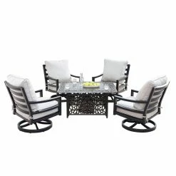 Budget 👍 Conversation Sets Oakland Living Hudson Cabos Aluminum 5 Piece Propane Fire Pit Chat Set 🥰