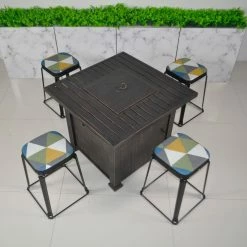 Brand new 💯 Conversation Sets Paradise Cove Designs Cocoa 5 Piece Fire Pit Set With Fabric Seats 🔔