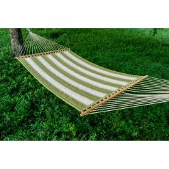Promo 🥰 Twin Oaks Hammocks Twin Oaks 13 Ft. Quilted Stripe Sunbrella Fabric Double Hammock 🎉