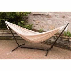 Wholesale 👍 Quilted Vivere Hammocks Dupione Sand Sunbrella Fabric Single Hammock And Stand Set 🎉