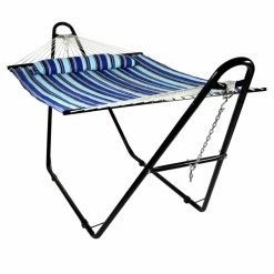 Budget ⌛ Sunnydaze Decor Quilted 12 Ft. Double Fabric Hammock With Wood Stand 😉 -Hammocks store scaleNETH514